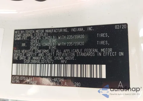 2020 Toyota Highlander Platinum из США, поврежденный, VIN 5TDFZRBHXLS017672